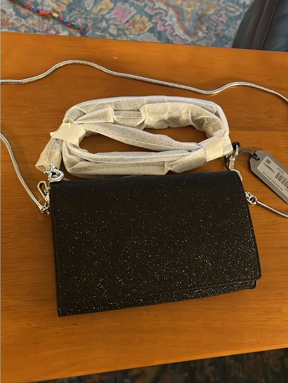AllSaints Black Glitter Wristlet Clutch with Detachable Strap